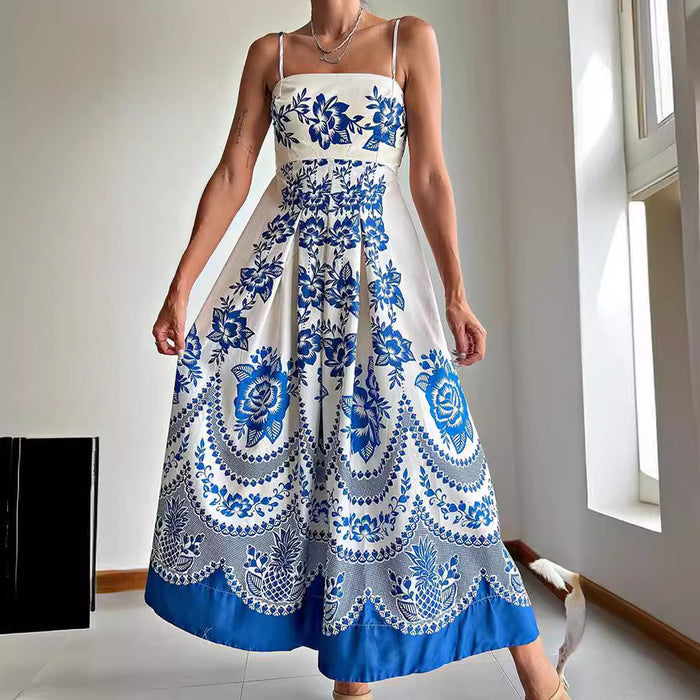 Ethnic Symmetrical Printed Suspender Dress