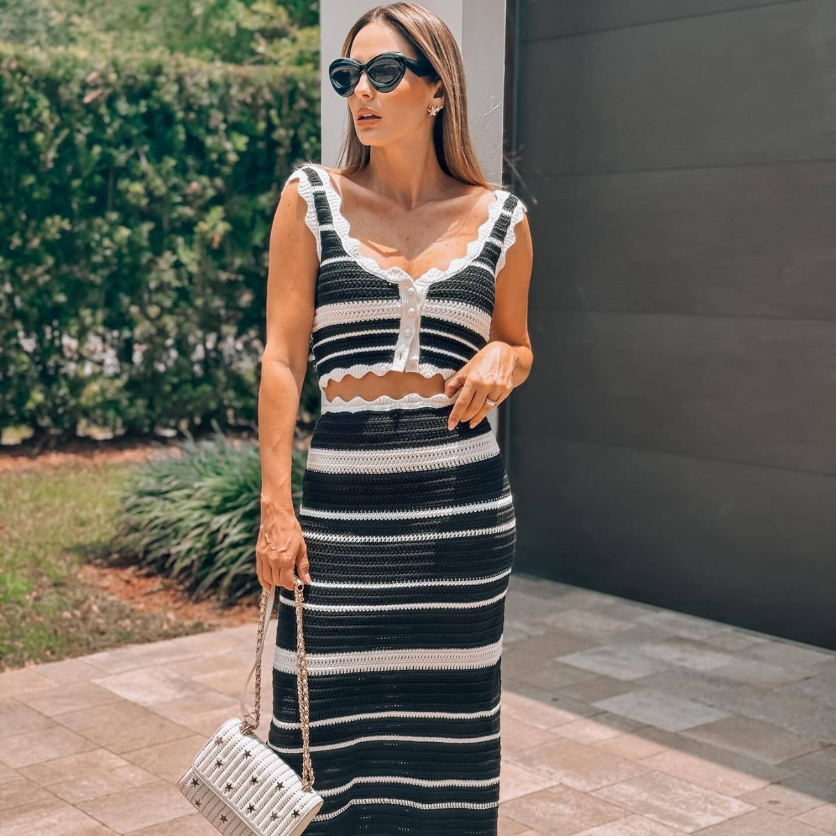 Striped Casual Vest Top and Skirt Set