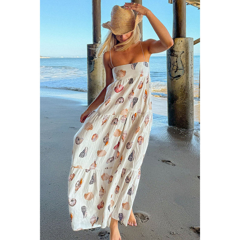 Spring Summer Suspender Printed Layered Dress