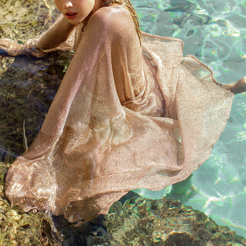 Sheer Knit Long Cardigan Cover-Up