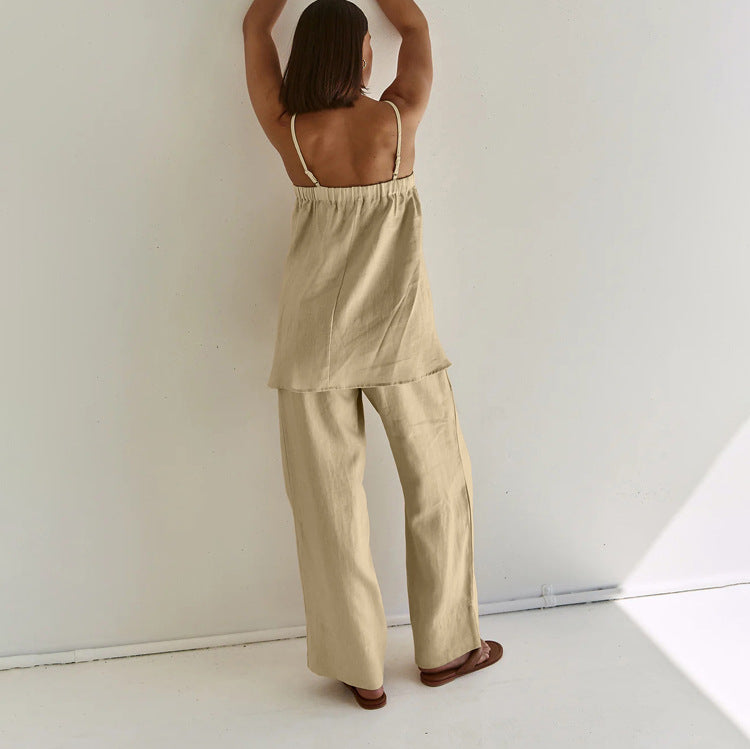 Puffy Camisole and Wide-Leg Pants Set