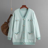 Houndstooth V-Neck Knitted Cardigan