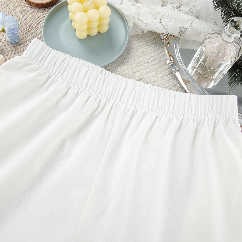 White V neck Cotton Linen Sleeveless Waistcoat Vest Trousers Spring Summer Two Piece Sets for Women