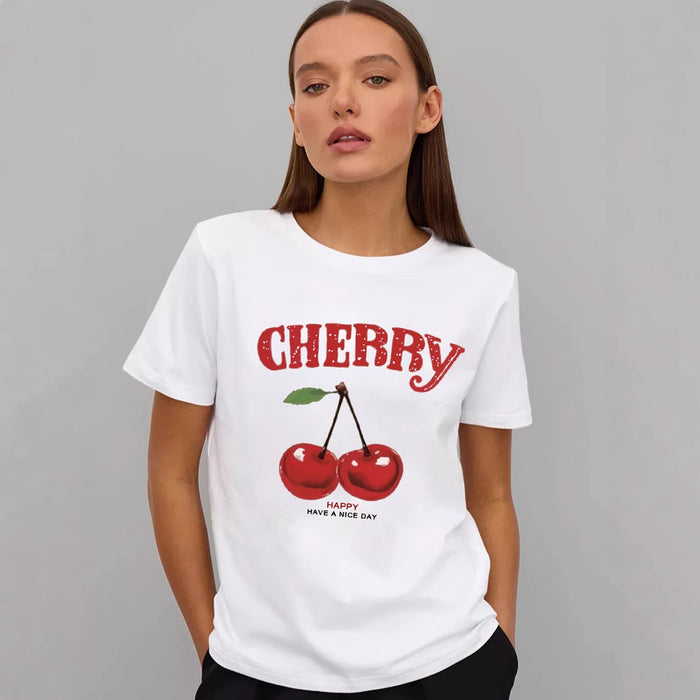 Letter Graphic Printed T shirt Women Summer Loose round Neck Cotton Short Sleeve Top