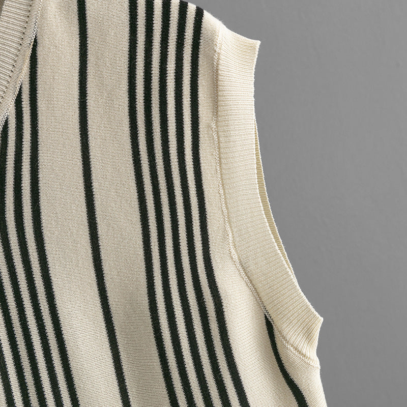Striped V-Neck Knit Top and Pants Set