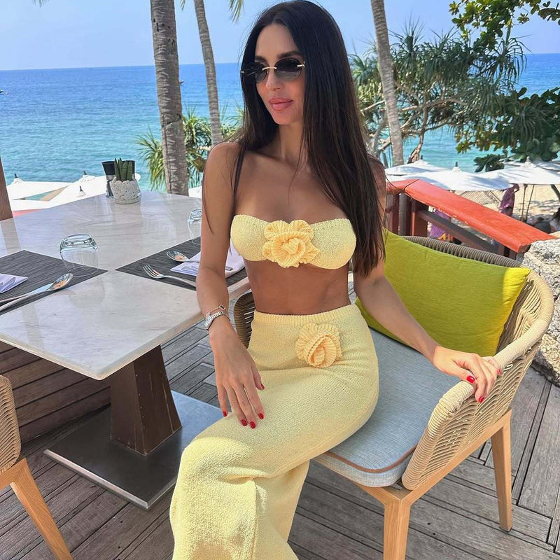 Halter Knit Hollow-Out Two-Piece Set