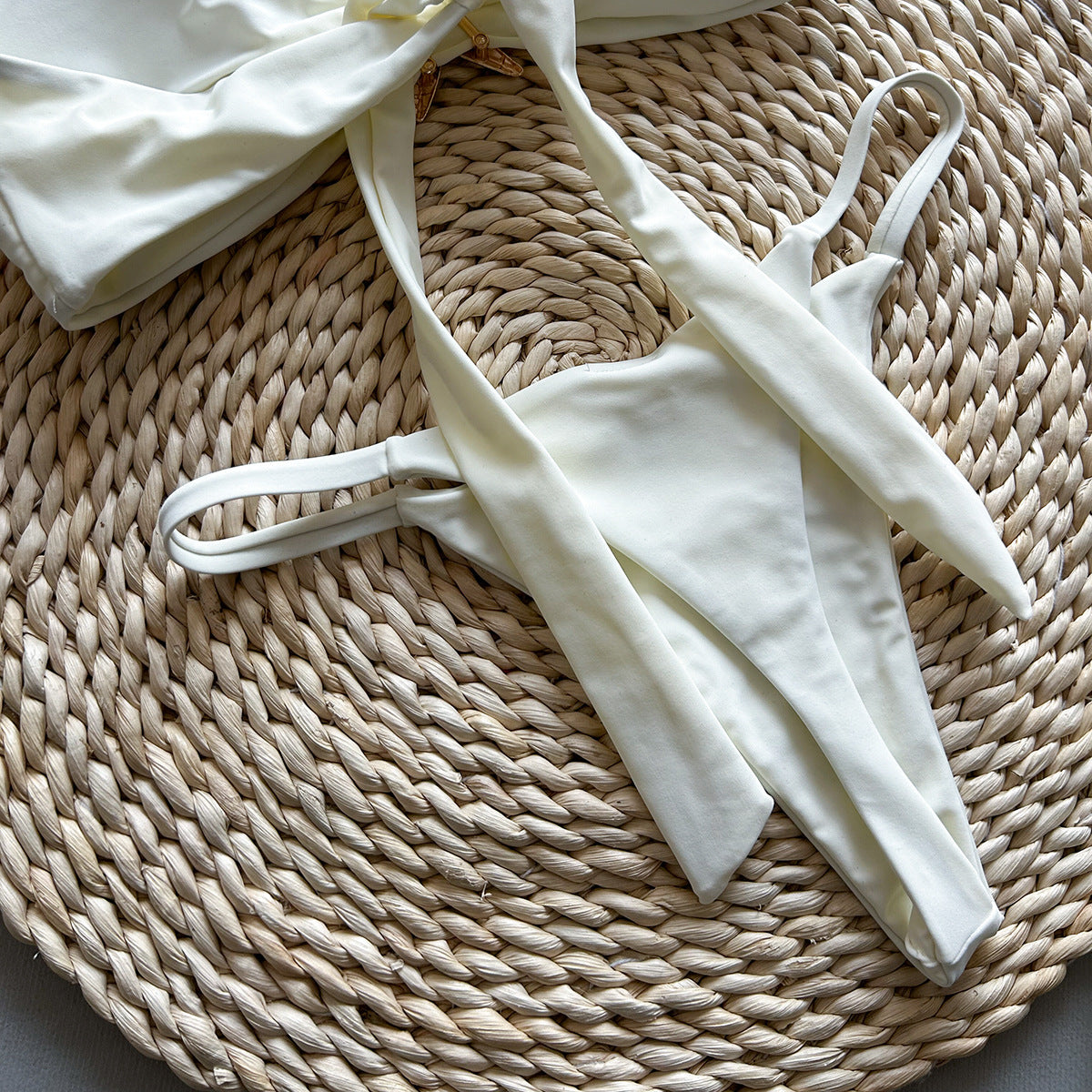 Solid Color Tube Top Bikini Set