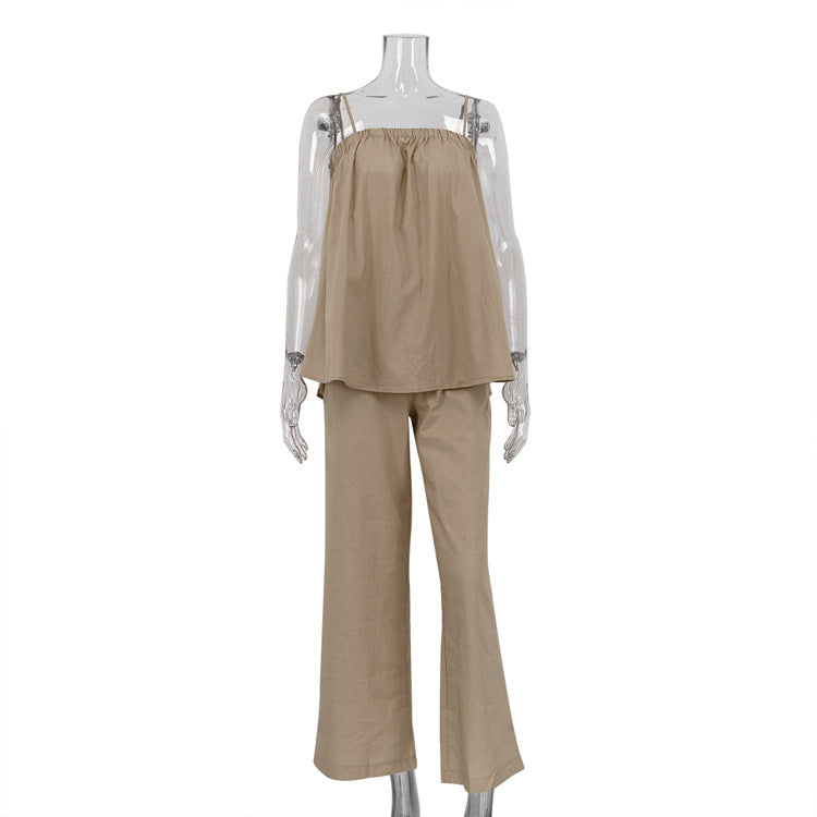 Puffy Camisole and Wide-Leg Pants Set