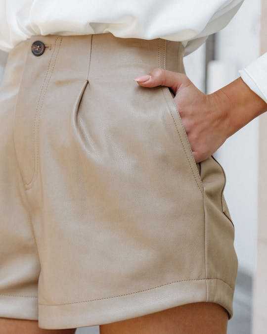 Spring Summer Solid Color High Waist Leather Shorts Women