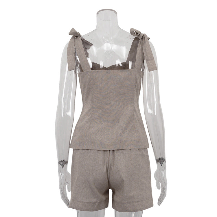 Cotton Bow Strap Top &amp; Shorts Set