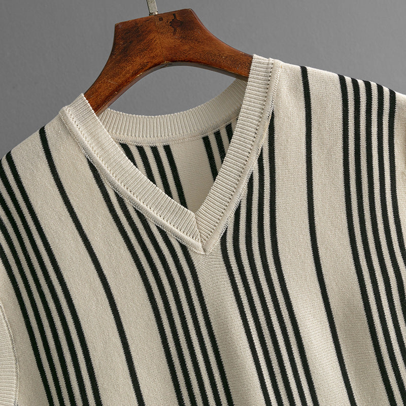 Striped V-Neck Knit Top and Pants Set