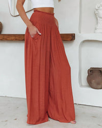 Cotton Wide Leg Elastic Waist Pants