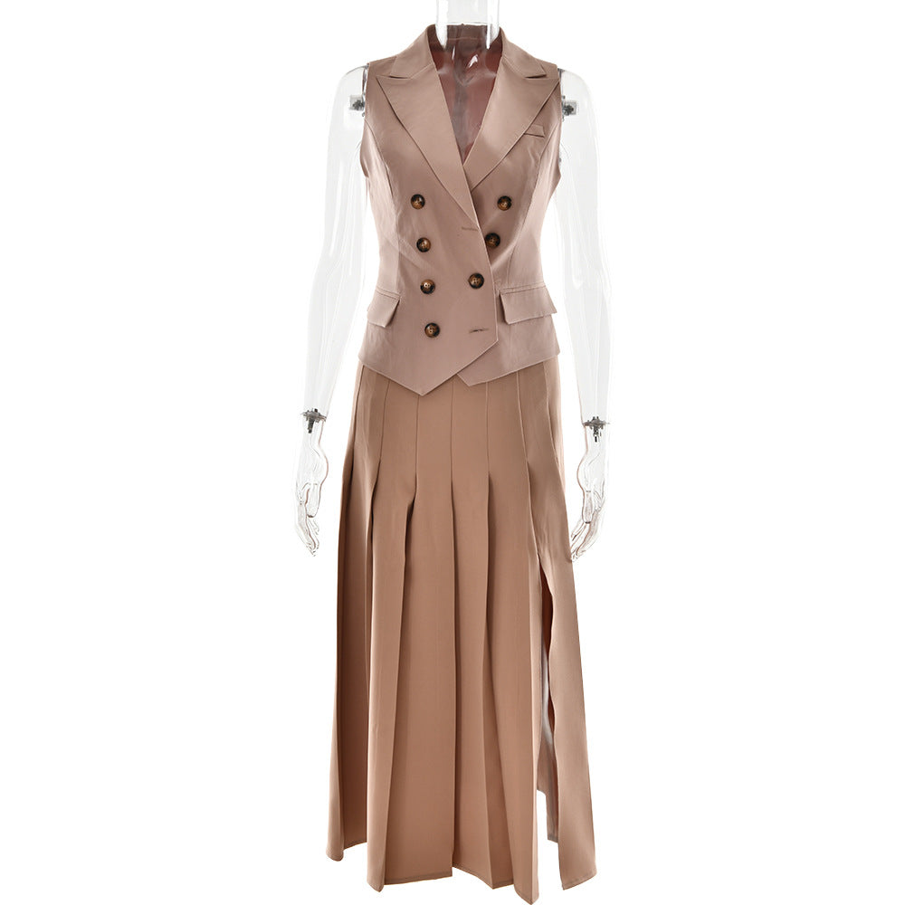 Maxi Skirt Sleeveless Vest Pleated Dress Two Piece Sets Lilla Haven Maxi Skirt Sleeveless Vest Pleated Dress Two Piece Sets Lilla Haven