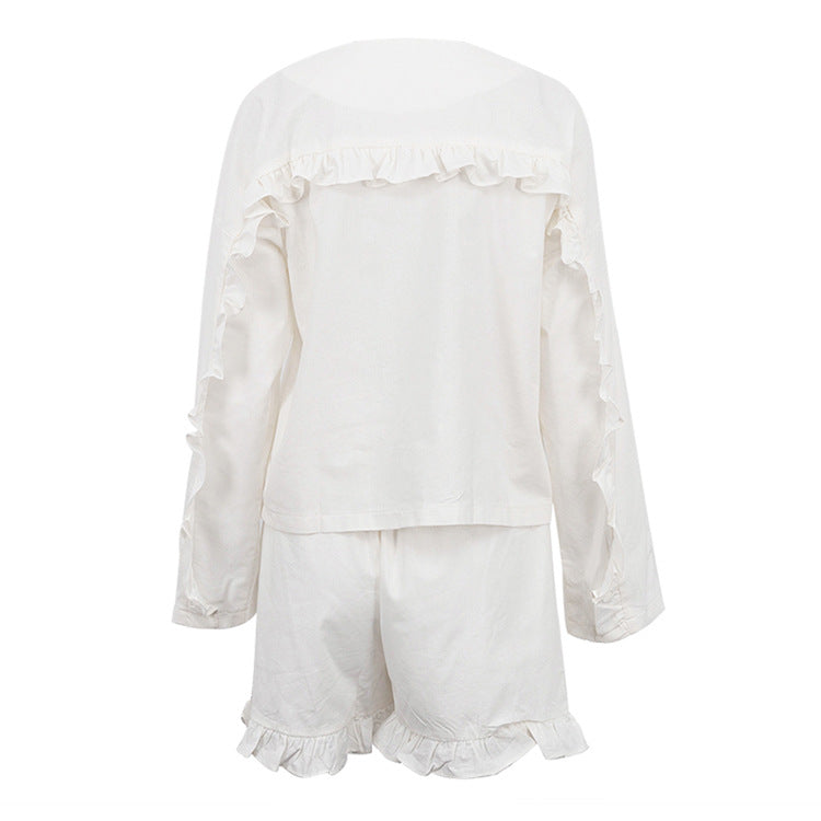 Beige Long Sleeve Shirt &amp; High Waist Shorts Two-Piece Set
