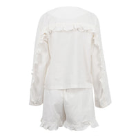 Beige Long Sleeve Shirt &amp; High Waist Shorts Two-Piece Set