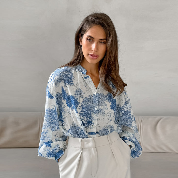 Autumn Stand Collar Long Sleeve Loose Shirt