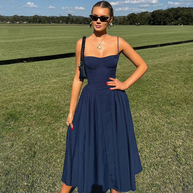 Waist-Trimming Slim Backless Sling Dress