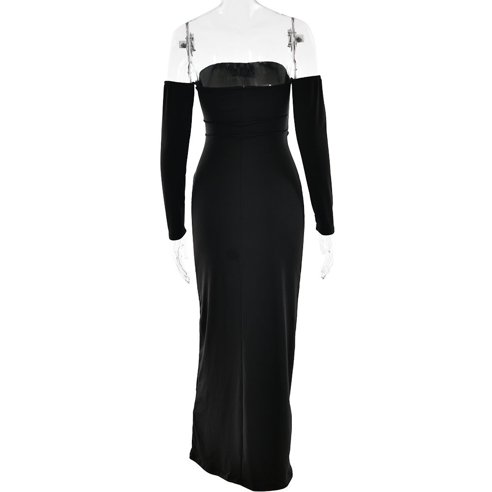 Pleated Long Sleeve Slim Fit Dress