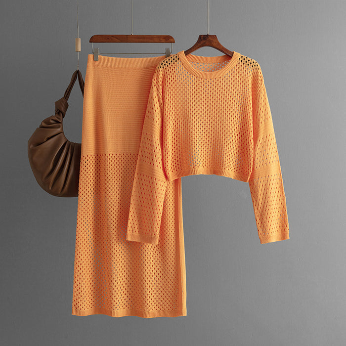 Cutout Sweater & Skirt Two Piece Set
