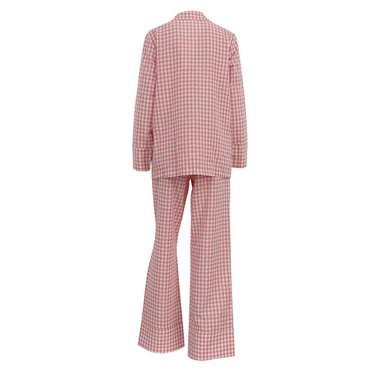 Comfort Casual Pattern Women Collared Long Sleeve Shirt Loose Wide Leg Pants Two Piece Sets