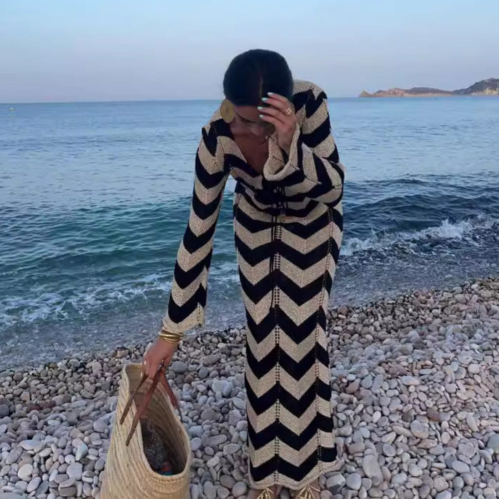 Chevron Pattern Crocheted Maxi Dress
