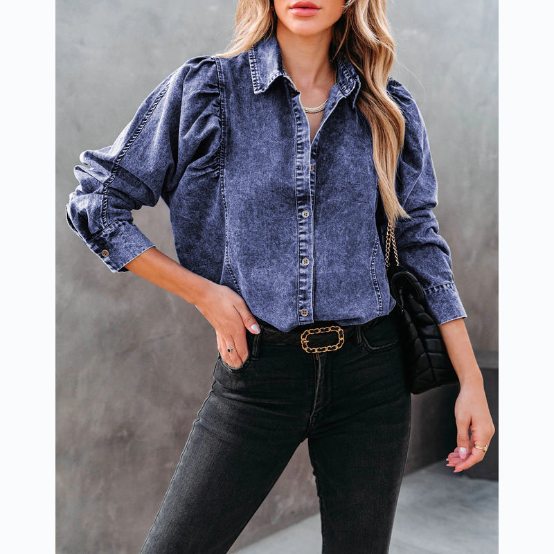 Lapel Casual Street Style Denim Shirt