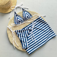 Striped Three-Piece Bikini Set