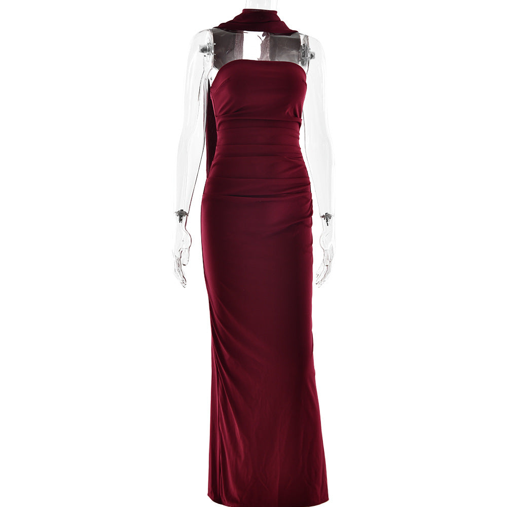 Cinched Waist Tube Top Long Dress