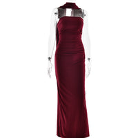 Cinched Waist Tube Top Long Dress
