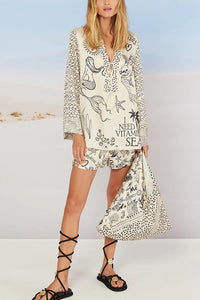 Printed Satin Shirt &amp; Pants Two-Piece Set