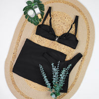 Black Metal Accent Bikini Three-Piece Set