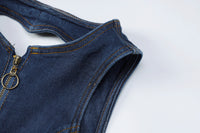 Women Clothing Summer Slim Fit Slimming Fashionable Backless Retro High Waist Denim Jumpsuit