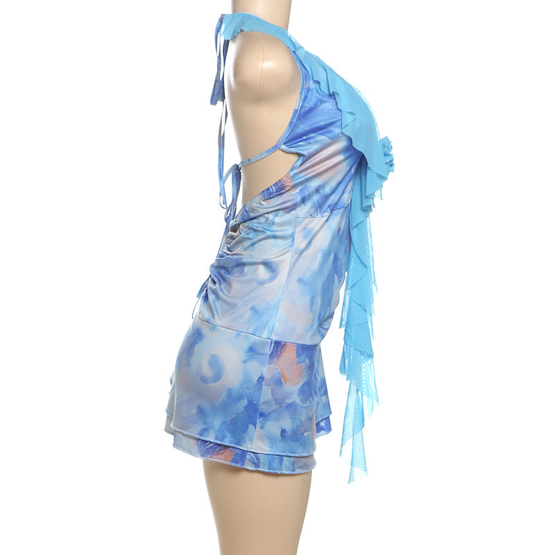 Halter V-Neck Backless Mini Dress