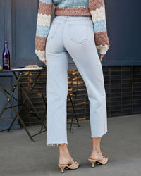 Women Casual High Waist Lace up Washed Straight Jeans