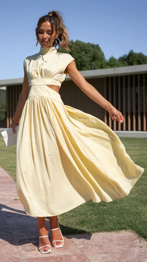 Stand Collar Cutout Maxi Dress
