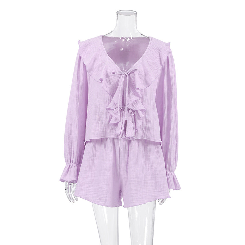 Autumn Cotton Ruffled Pajama Set