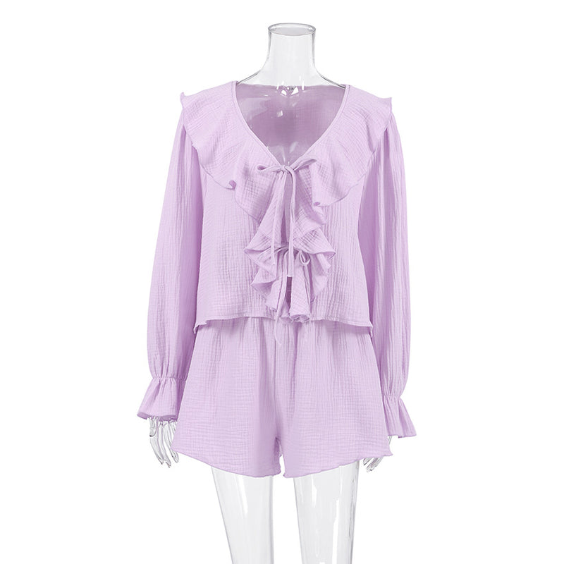 Autumn Cotton Ruffled Pajama Set