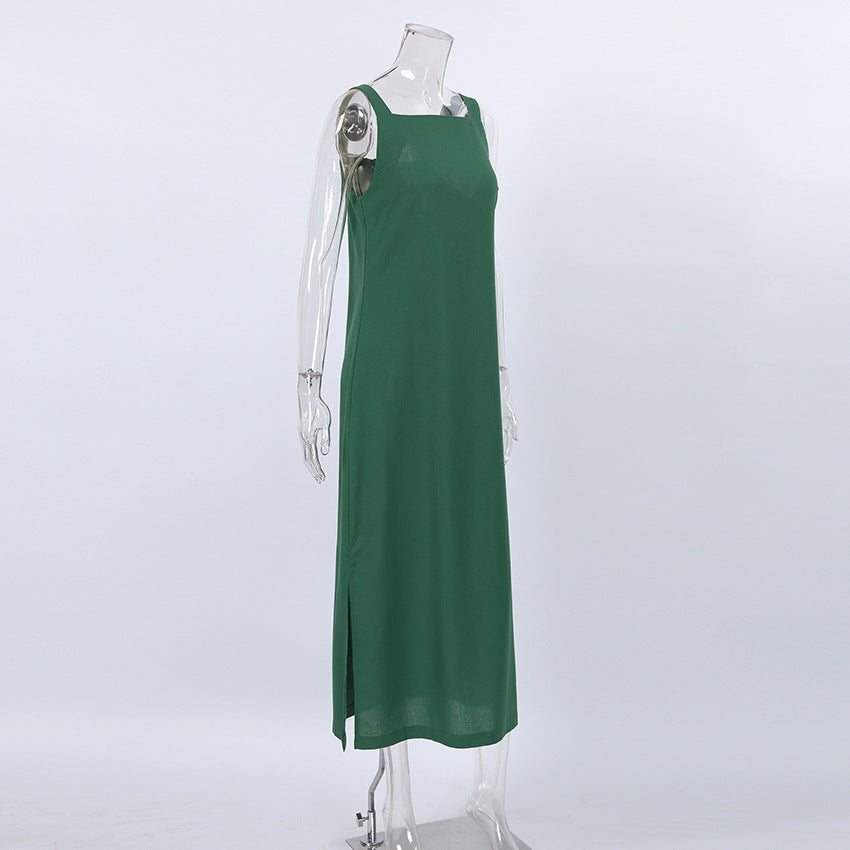 French Maxi Dress Cotton Linen Sleeveless Dress