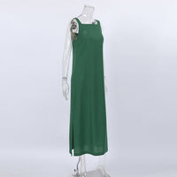 French Maxi Dress Cotton Linen Sleeveless Dress