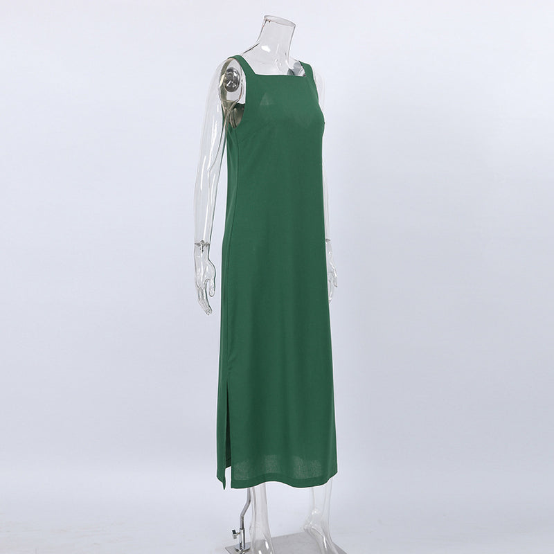 French Maxi Dress Cotton Linen Sleeveless Dress