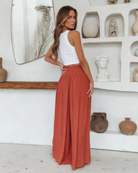 Cotton Wide Leg Elastic Waist Pants