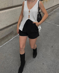 Slim V-Neck Top & Pleated Skirt Set