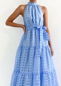 Plaid Retro Maxi Dress with Stand Collar for Women
