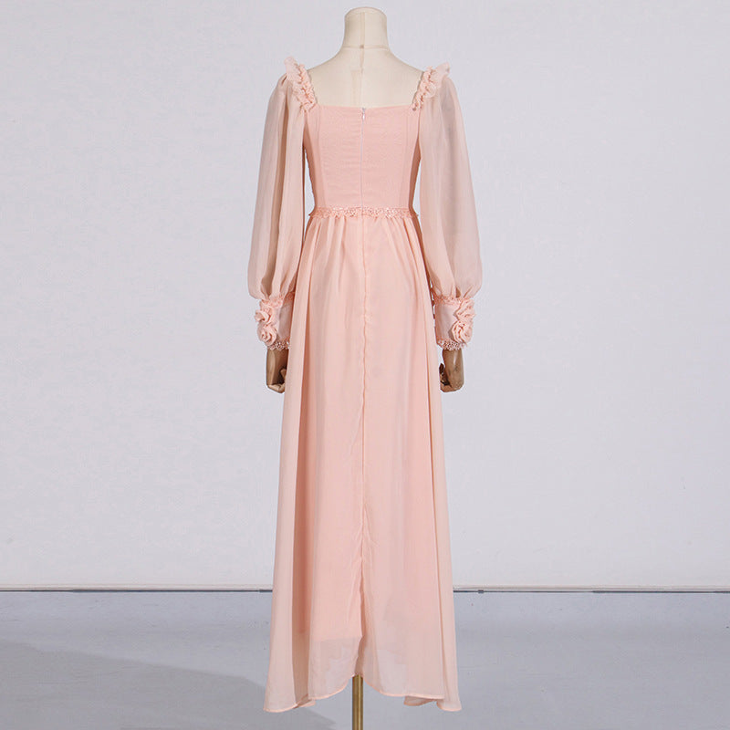 French Elegant Beautiful Dress Autumn Stitching Floral Design High Sense Dress Women