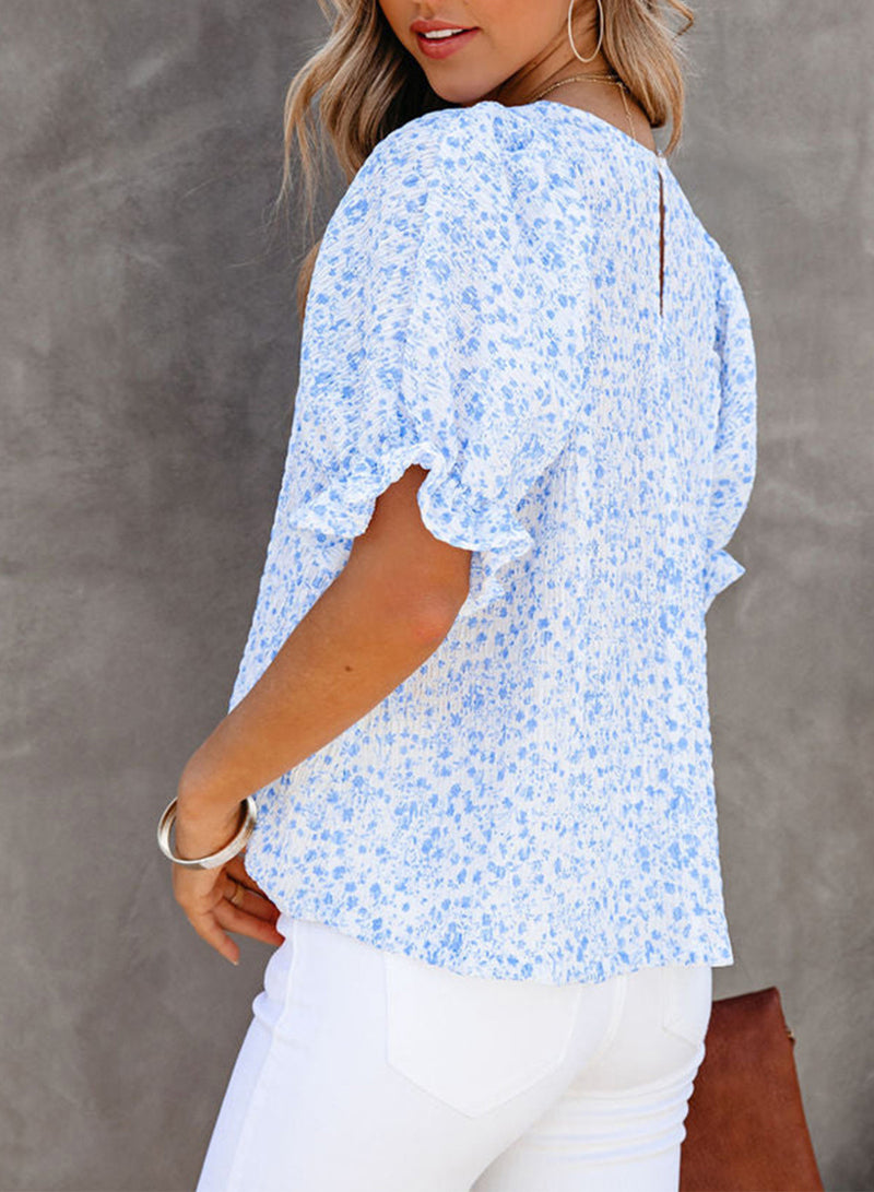 Printed Puff Sleeve Blouse