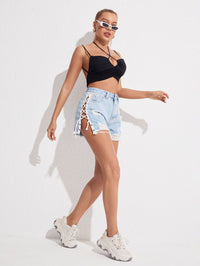 High-Waist Slimming Lace-Up Denim Shorts