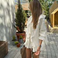 Casual French Design Bell Sleeve Loose Top Shorts Two Piece Set