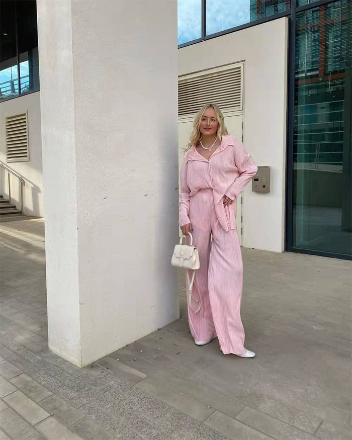 Spring and Summer Solid Color Textured Loose Slimming Pleated Casual Suit