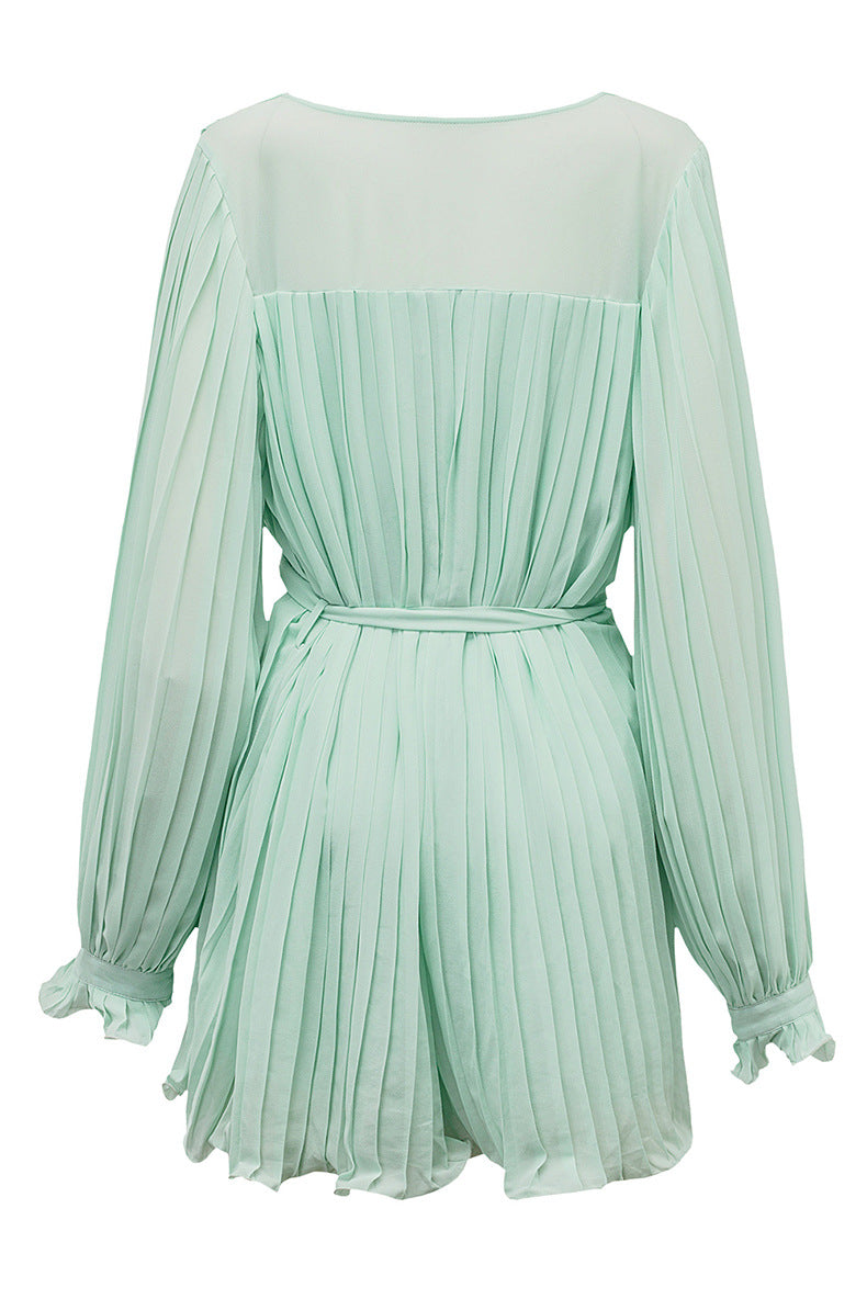 Autumn Lace-Up Waist V-Neck Jumpsuit