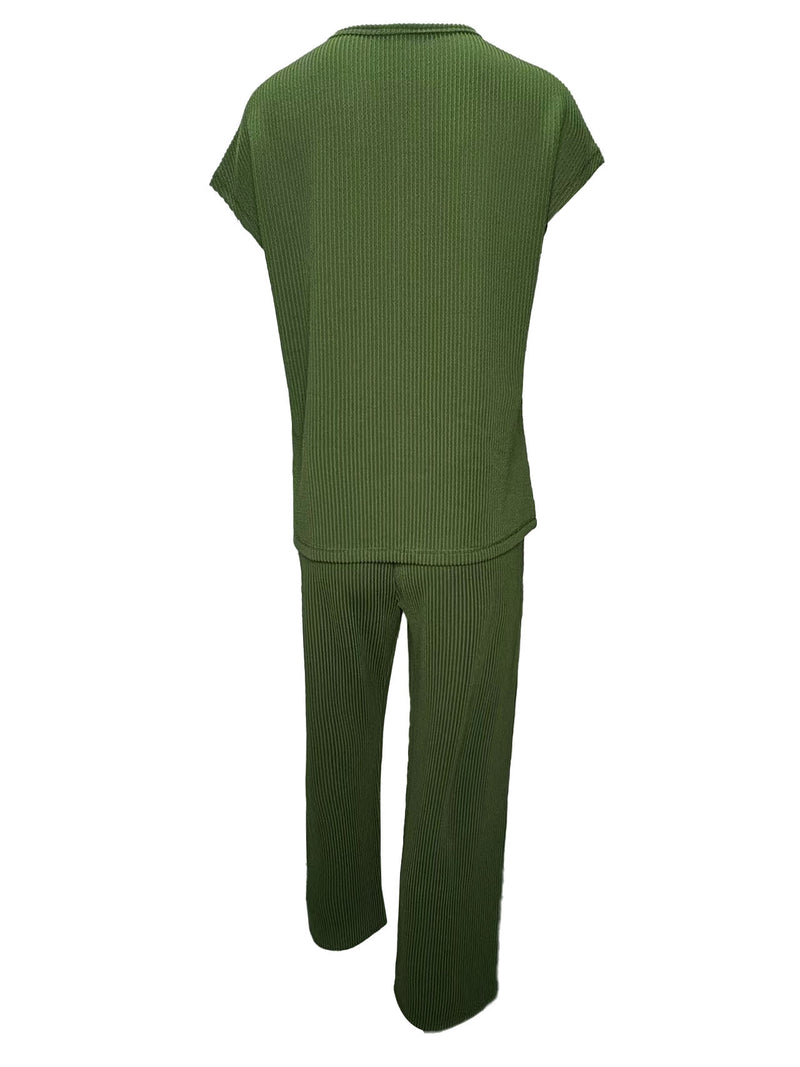 3/4 Sleeve Shirt &amp; Wide-Leg Pants Two-Piece Set